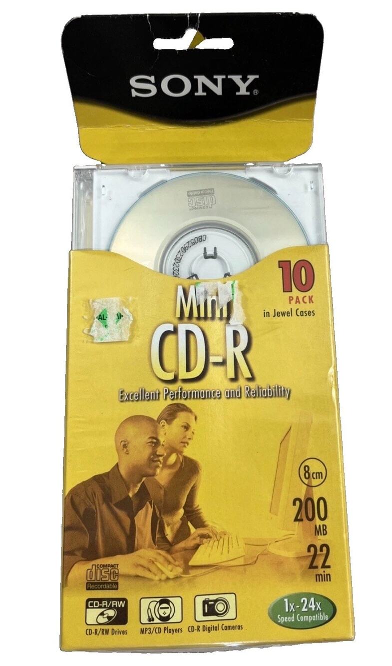 10 Pack Sony Mini CD-R Disc 22-Min 200MB with Slim Jewel Cases New Sealed